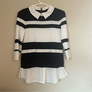 White House Black Market Black and White Collared Blouse - Size XS